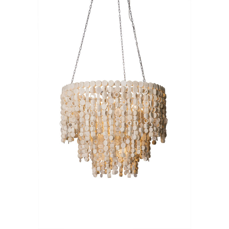 Round Wood Disk Chandelier w/ Recycled Glass Disks