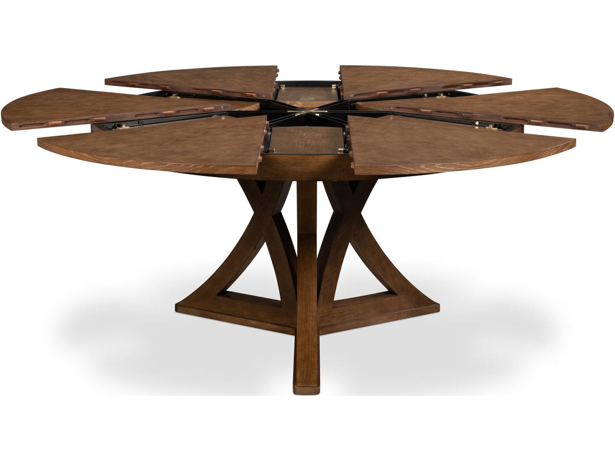 Casual Jupe Extendable Round Dining Table in Light Mink Finish
