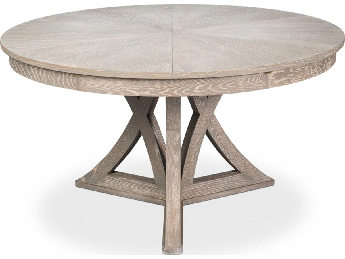 Casual Jupe Extendable Round Dining Table in Moonskin Oak