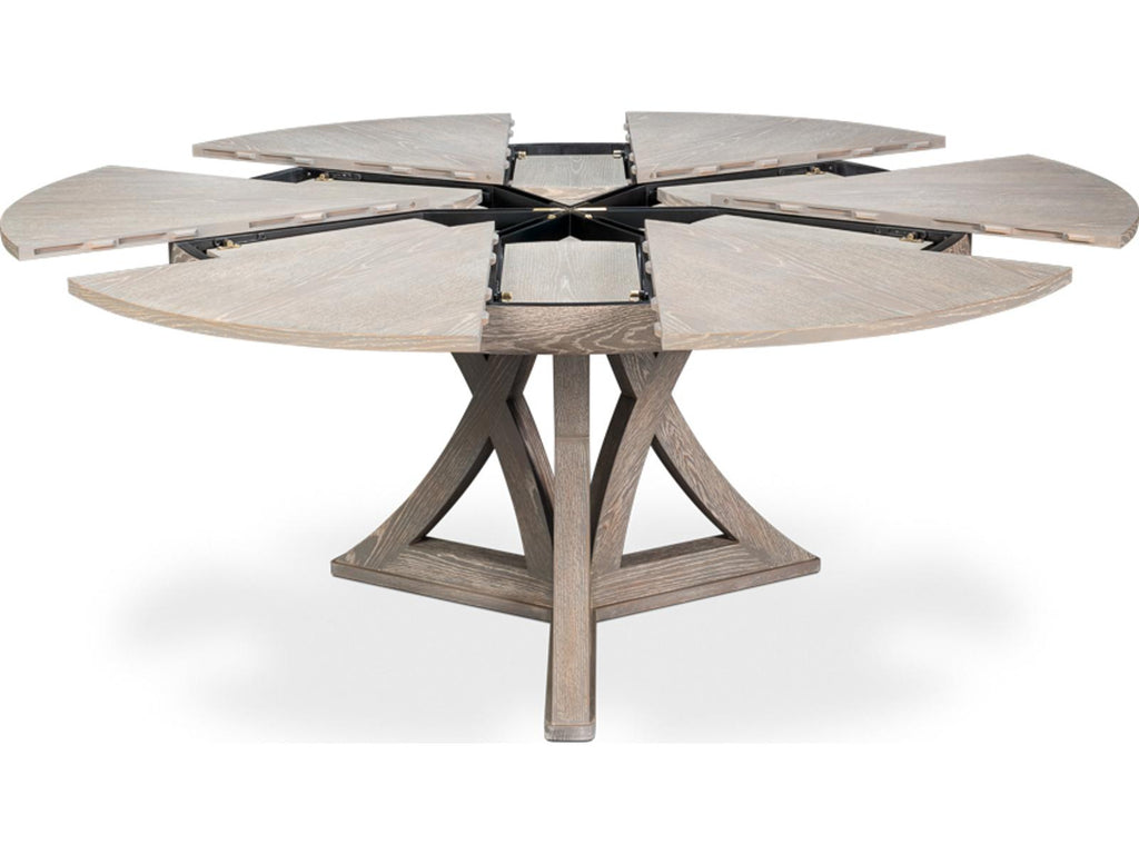 Casual Jupe Extendable Round Dining Table in Moonskin Oak