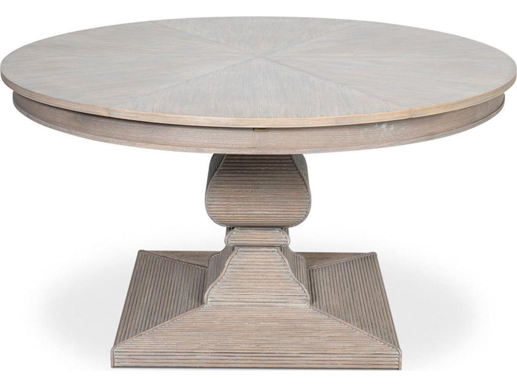 Kelso 66 Inch Round to 84 Inch Jupe Extension Dining Table in Moonskin