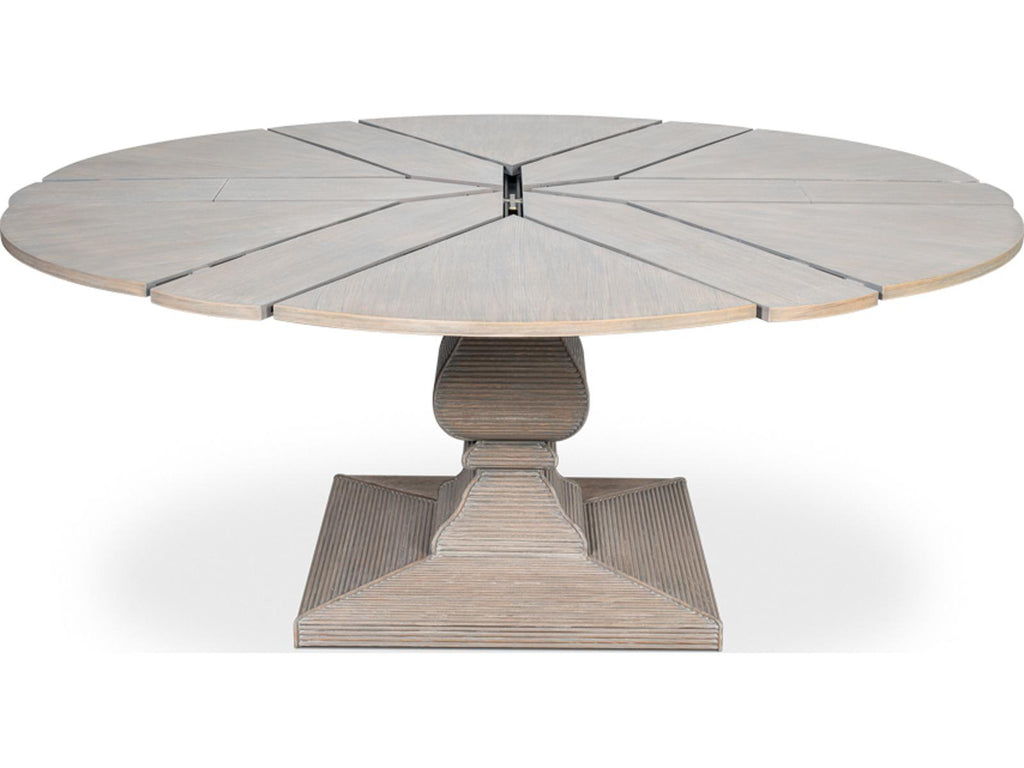 Kelso 66 Inch Round to 84 Inch Jupe Extension Dining Table in Moonskin