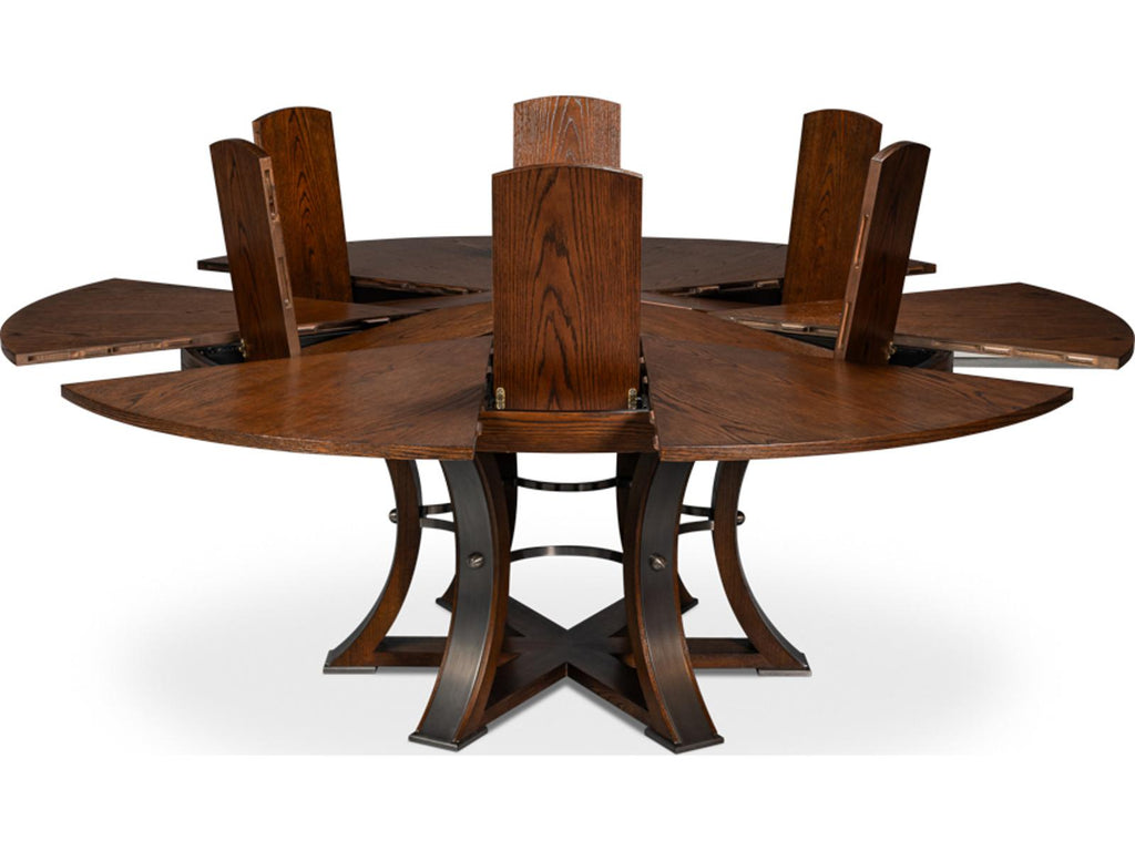 Tower Jupe Round Extendable Dining Table in Palladio Finish