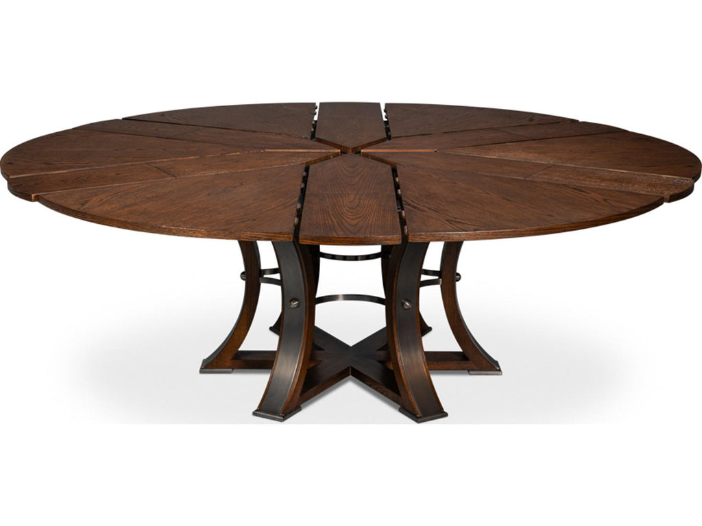Tower Jupe Round Extendable Dining Table in Palladio Finish