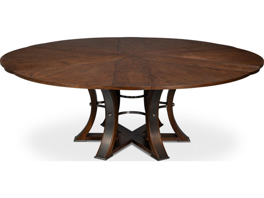 Tower Jupe Round Extendable Dining Table in Palladio Finish