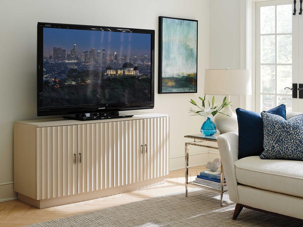 Cascades 64-Inch Oak Wood Media Console in Linen White