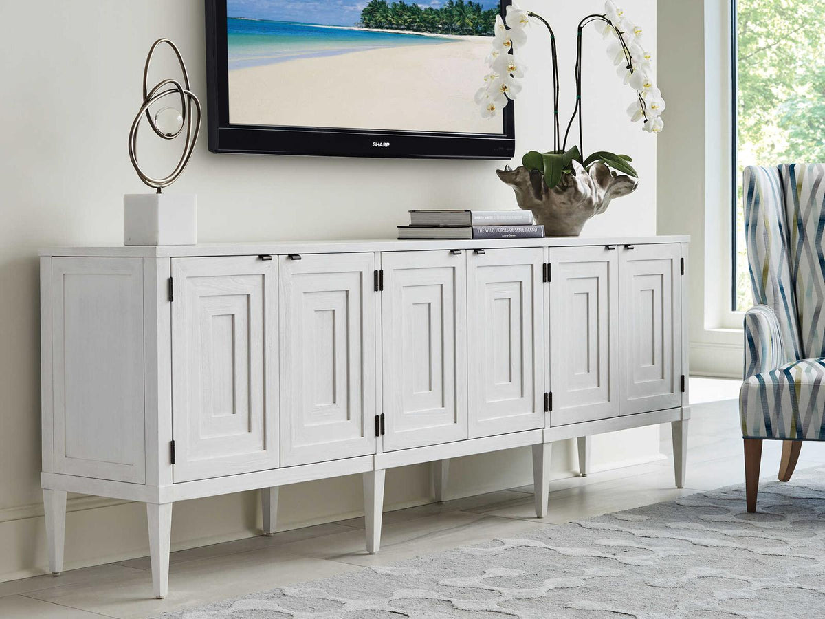 Sanibel 99-Inch Creamy White Media Console with 6 Doors