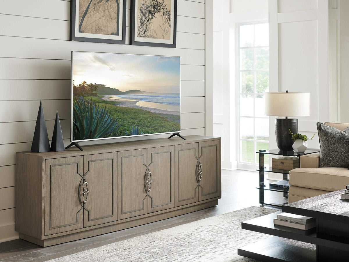 Studio Designs 92 Inch Ash Wood Media Console in Wire-Brushed Dove Gray