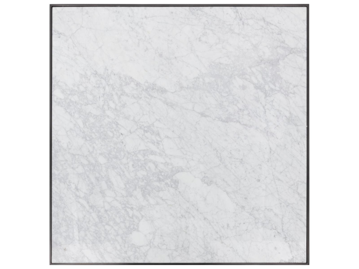 Selah Square Coffee Table in White Carrara Marble and Black Steel
