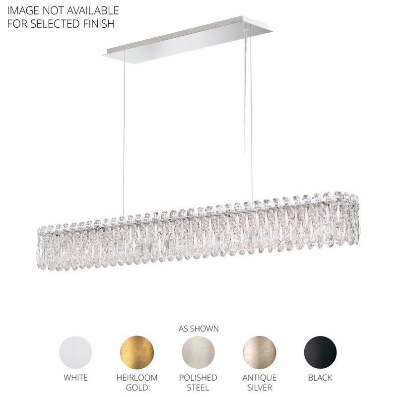 Sarella 11 Light 48in x 5.5in Rectangular Chandelier in Black with Clear Radiance Crystals
