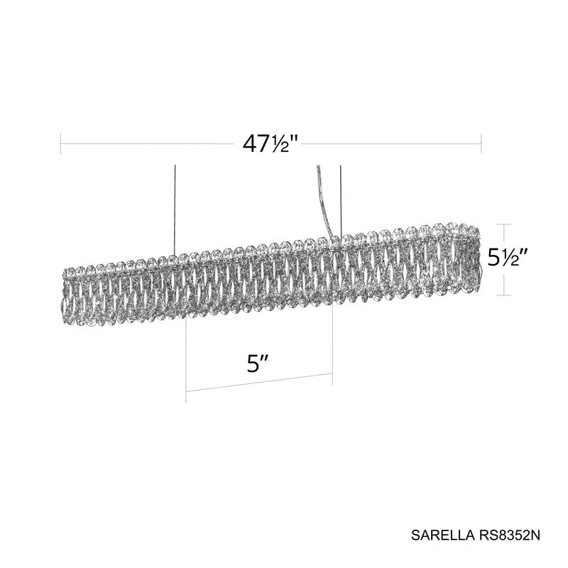 Sarella 11 Light 48in x 5.5in Rectangular Chandelier in Black with Clear Radiance Crystals