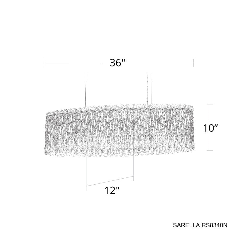 Sarella 12 Light 36in Oval Chandelier in Polished Stainless Steel with Clear Heritage Handcut Crystals