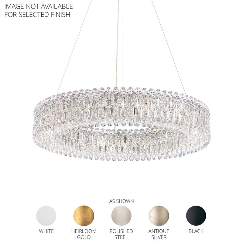Sarella 18 Light 36in Round Chandelier in Polished Stainless Steel with Clear Heritage Handcut Crystals