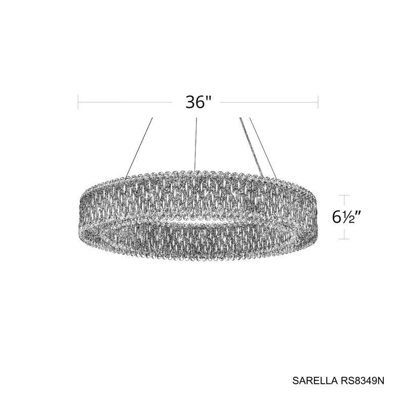 Sarella 18 Light 36in Round Chandelier in Polished Stainless Steel with Clear Heritage Handcut Crystals