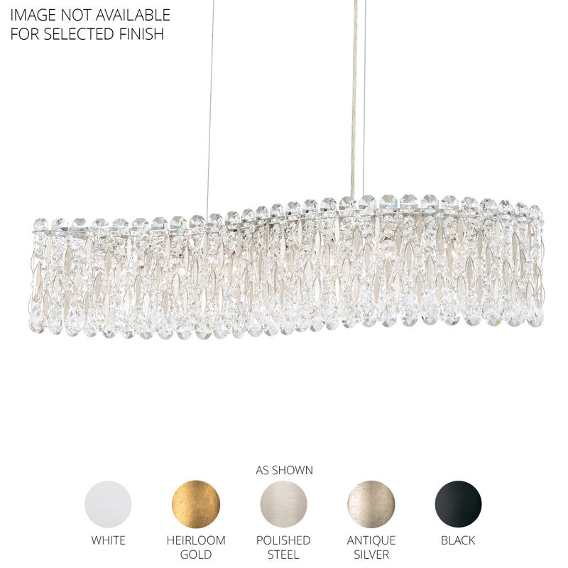 Sarella 7 Light 33in Linear Chandelier in Polished Stainless Steel with Clear Radiance Crystals