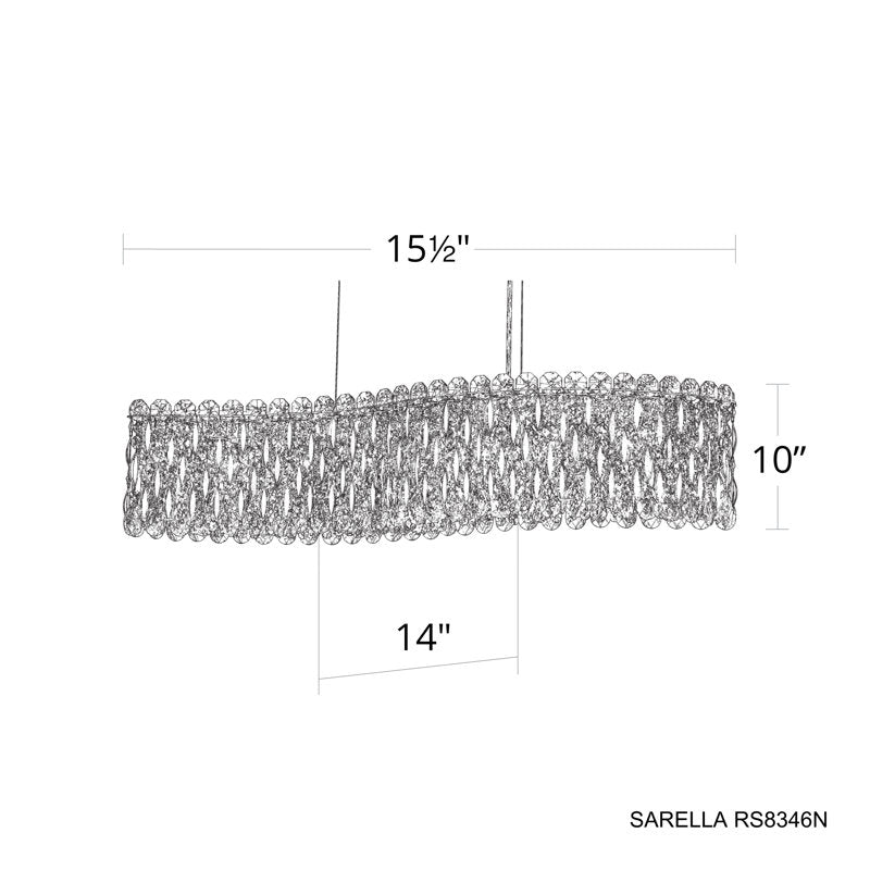Sarella 7 Light 33in Linear Chandelier in Polished Stainless Steel with Clear Radiance Crystals