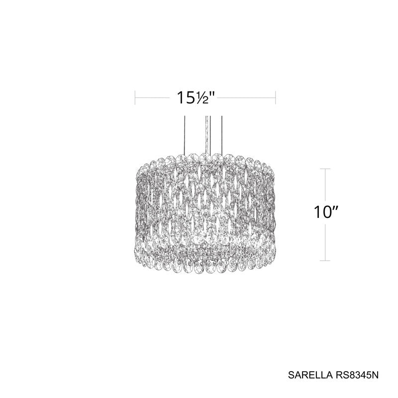 Sarella 8 Light 16in x 10in Pendant in Antique Silver with Clear Heritage Handcut Crystals
