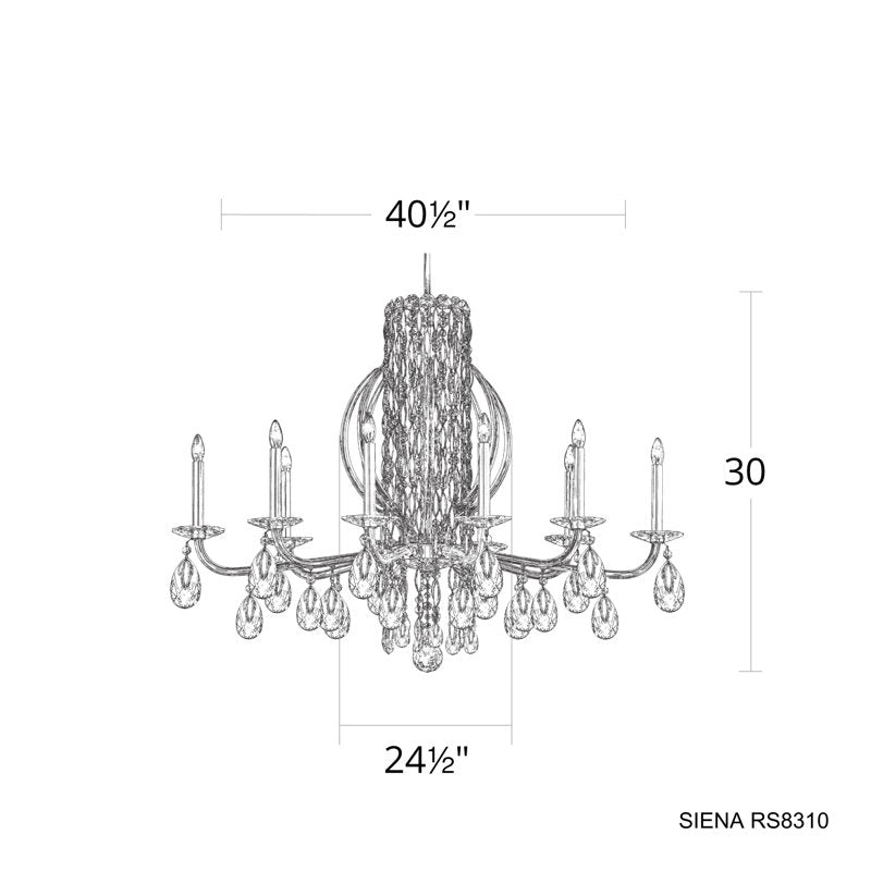 Siena 10 Light 40.5in x 30in Chandelier with Crystal Tusks in Antique Silver with Clear Radiance Crystals