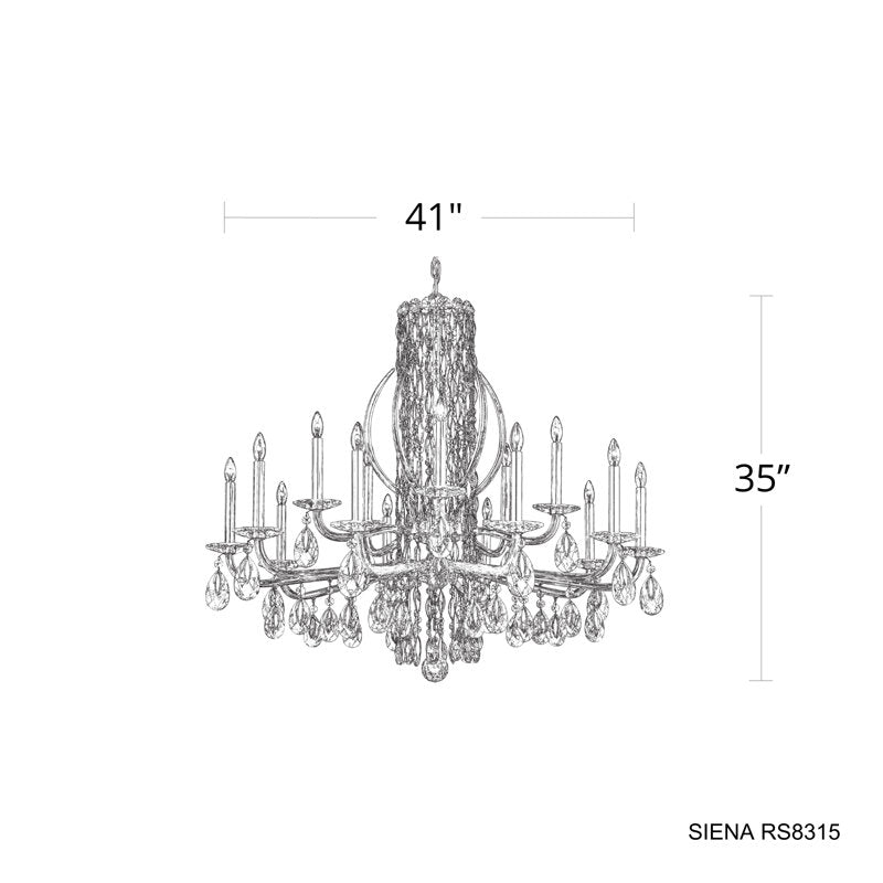 Siena 15 Light 41in x 35in Chandelier with Crystal Tusks in Antique Silver with Clear Radiance Crystals