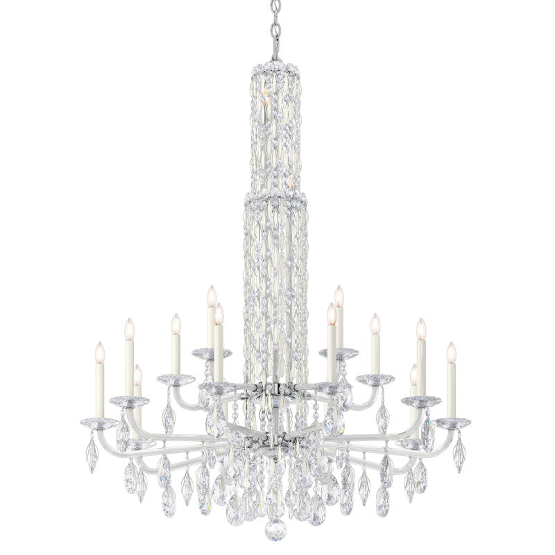 Siena 17 Light 40.5in x 50.5in Two-Tier Chandelier with Crystal Tusks in Polished Stainless Steel with Clear Radiance Crystals