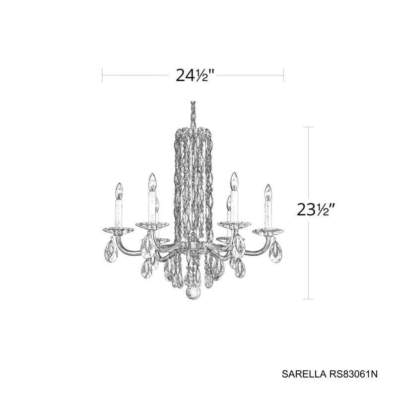 Siena 6 Light 24.5in x 23.5in Chandelier in Antique Silver with Clear Radiance Crystals