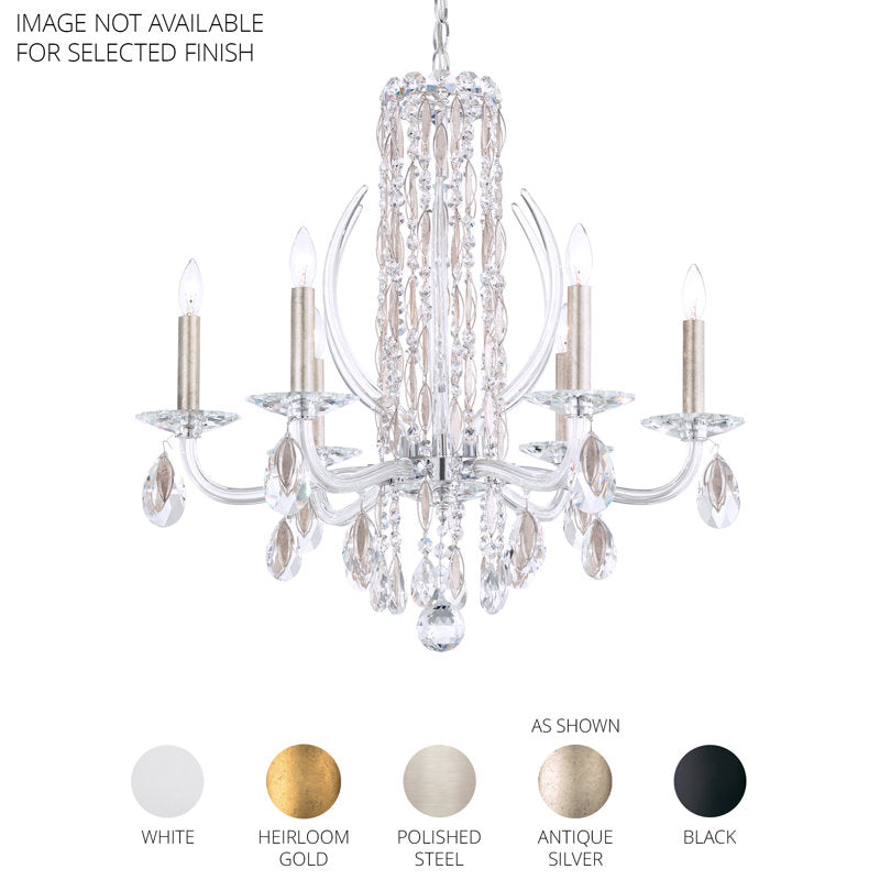 Siena 6 Light 24.5in x 23.5in Chandelier with Crystal Tusks in Polished Stainless Steel with Clear Radiance Crystals