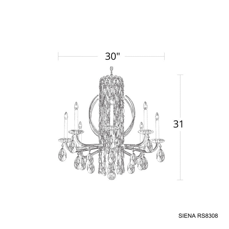 Siena 8 Light 30in x 31in Chandelier with Crystal Tusks in White with Clear Radiance Crystals