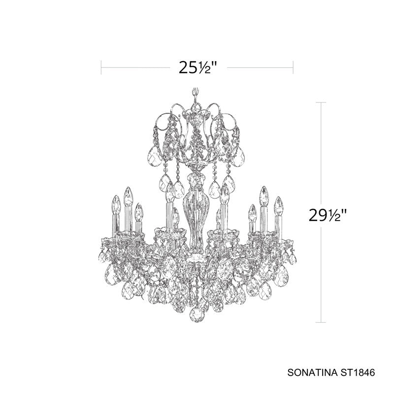 Sonatina 10 Light 25.5in x 29.5in Chandelier in French Gold with Clear Heritage Handcut Crystals