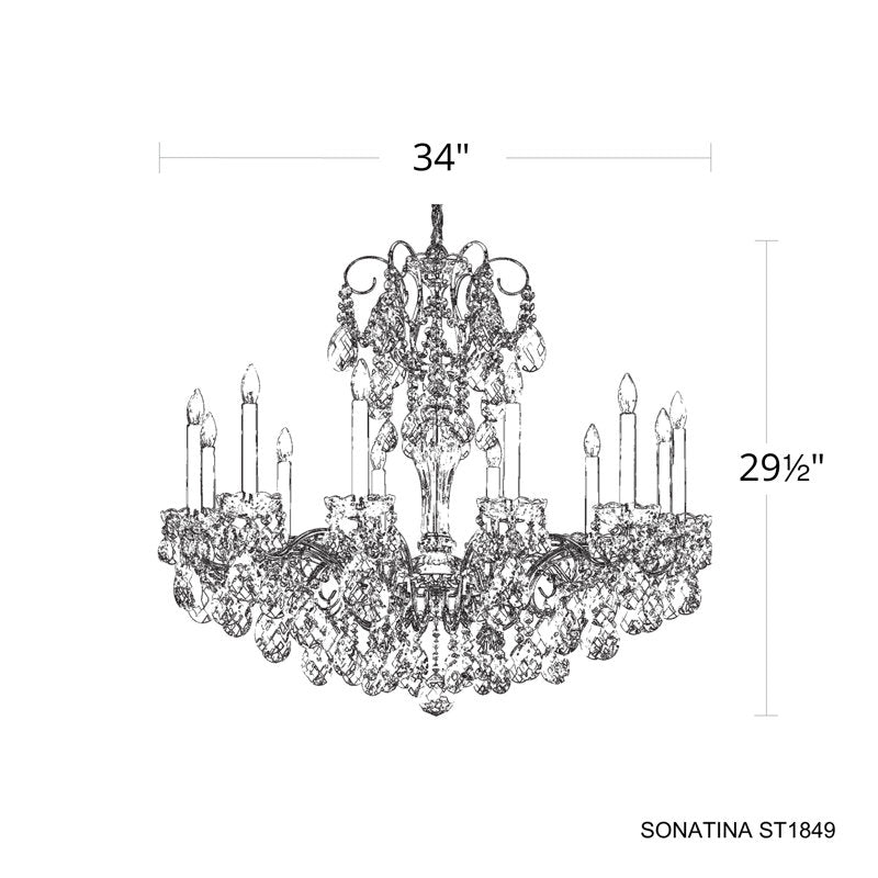 Sonatina 12 Light 34in x 29.5in Chandelier in Polished Gold with Clear Heritage Handcut Crystals