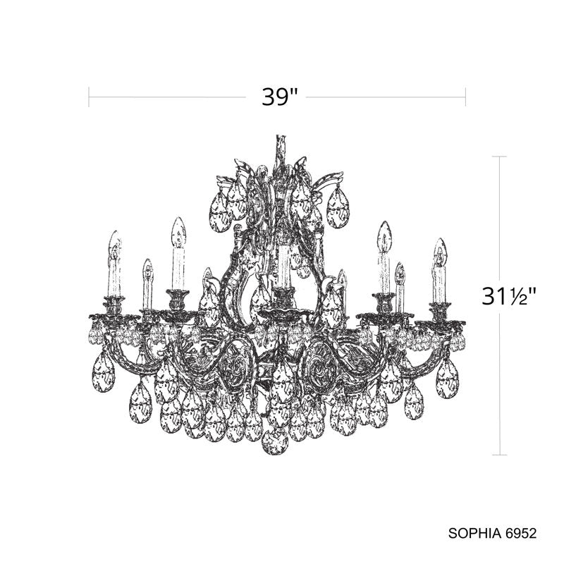 Sophia 12 Light 39in x 33in Chandelier in Heirloom Bronze with Clear Heritage Handcut Crystals