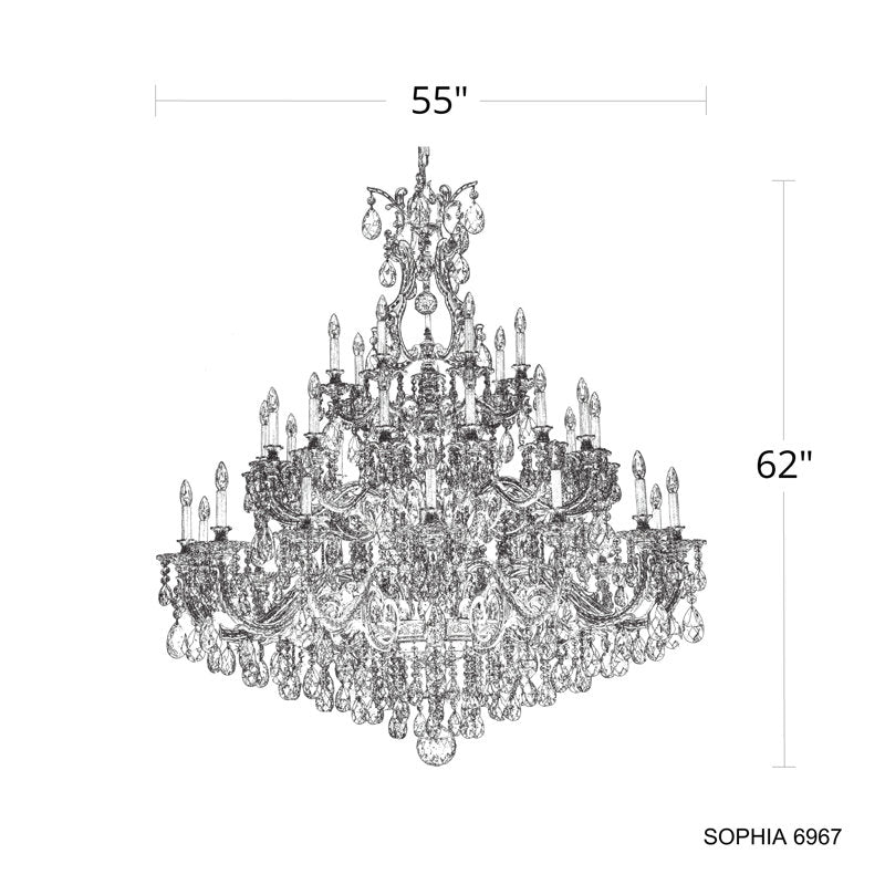 Sophia 35 Light 55in x 63in Chandelier in Parchment Gold with Clear Heritage Handcut Crystals