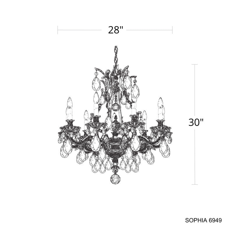 Sophia 9 Light 28in x 30in Chandelier in Parchment Gold with Clear Heritage Handcut Crystals