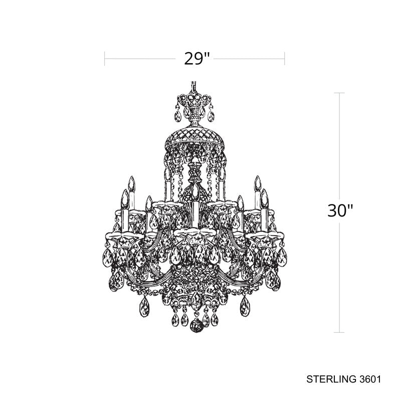 Sterling 12 Light 29in x 30in Two-Tier Chandelier in Gold with Clear Heritage Handcut Crystals