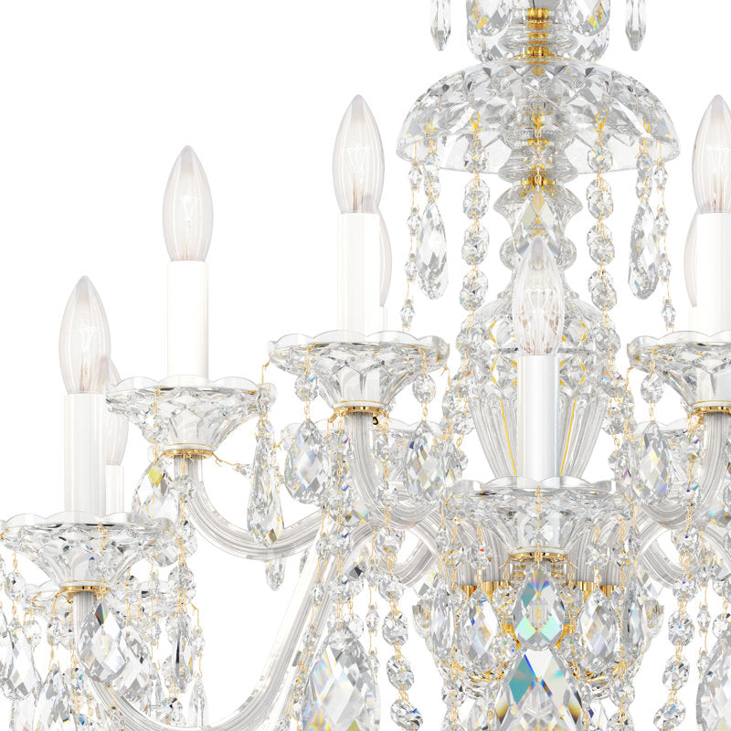 Sterling 12 Light 29in x 30in Two-Tier Chandelier in Gold with Clear Heritage Handcut Crystals