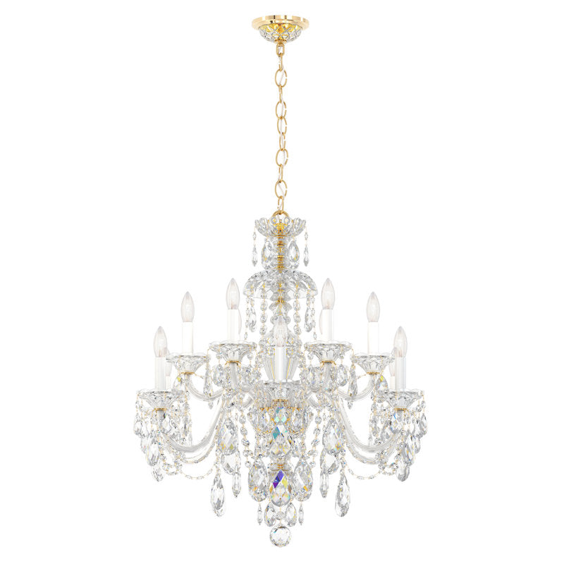 Sterling 12 Light 29in x 30in Two-Tier Chandelier in Gold with Clear Heritage Handcut Crystals