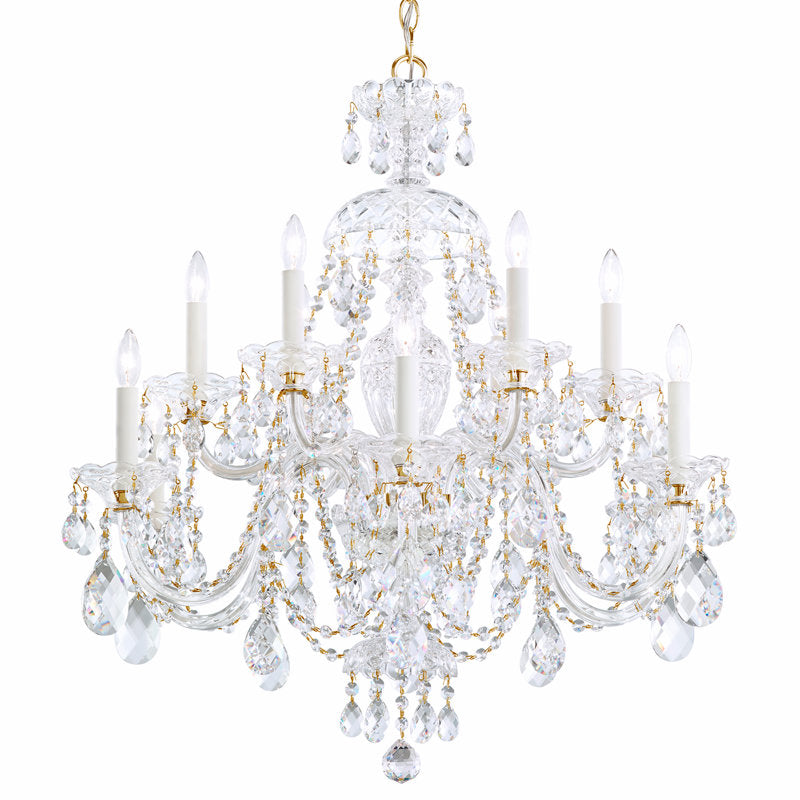 Sterling 12 Light 29in x 30in Two-Tier Chandelier in Gold with Clear Heritage Handcut Crystals