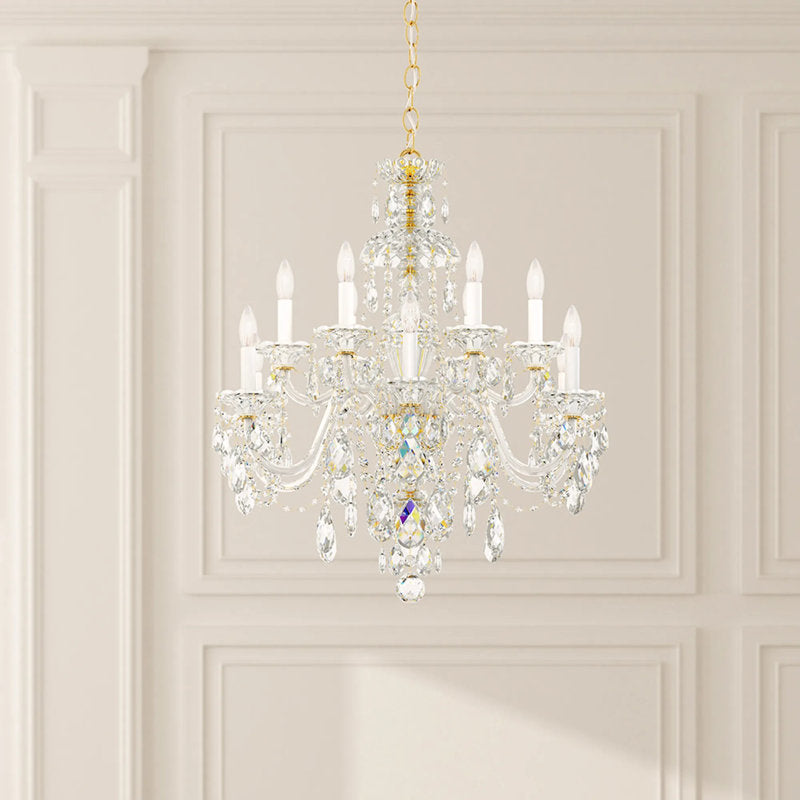 Sterling 12 Light 29in x 30in Two-Tier Chandelier in Gold with Clear Heritage Handcut Crystals