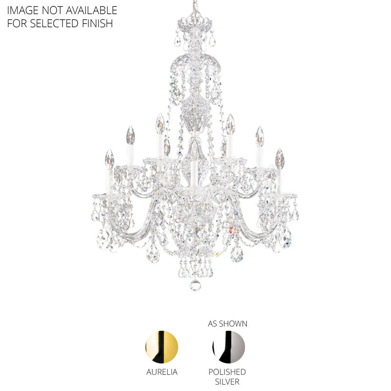 Sterling 12 Light 29in x 38in Two-Tier Chandelier in Silver with Clear Heritage Handcut Crystals