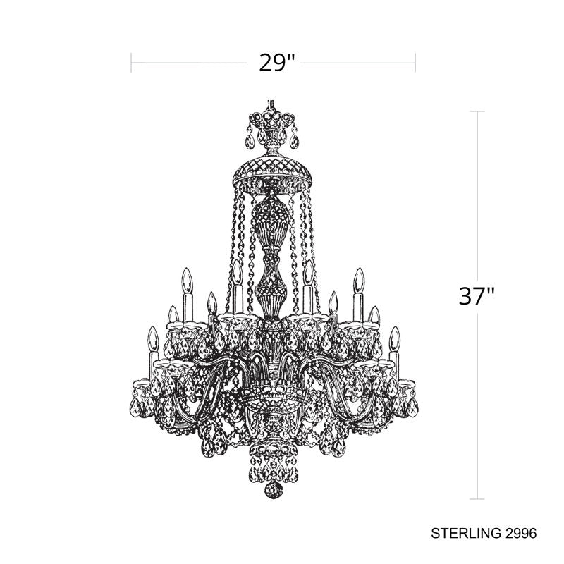 Sterling 12 Light 29in x 38in Two-Tier Chandelier in Silver with Clear Heritage Handcut Crystals