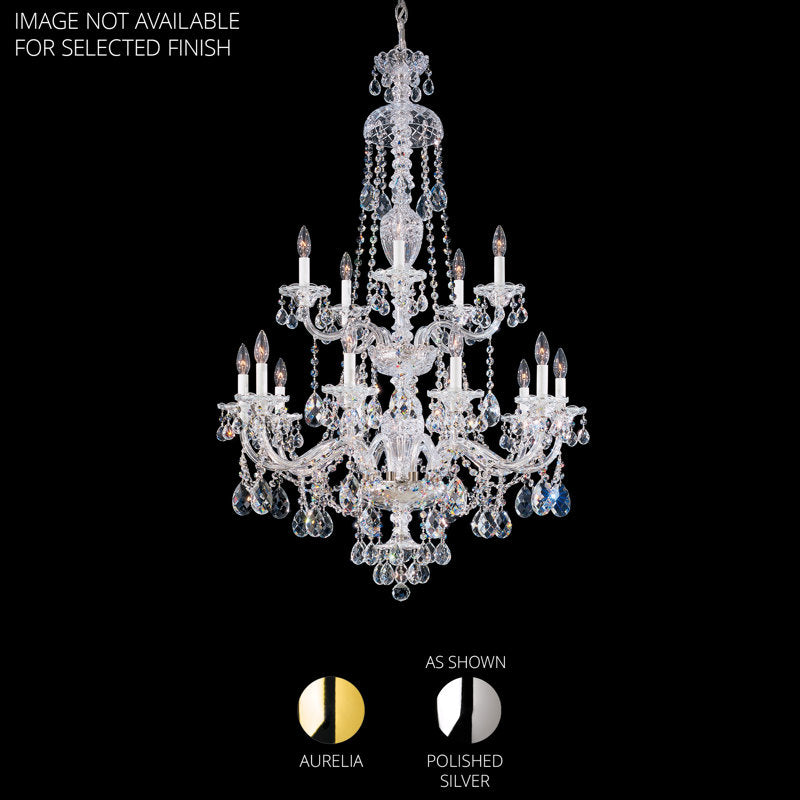 Sterling 15 Light 32in x 47in Two-Tier Chandelier in Silver with Clear Heritage Handcut Crystals