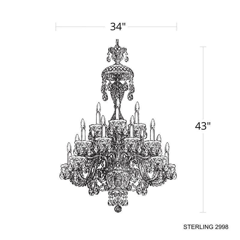Sterling 20 Light 34in x 43in Three-Tier Chandelier in Gold with Clear Heritage Handcut Crystals