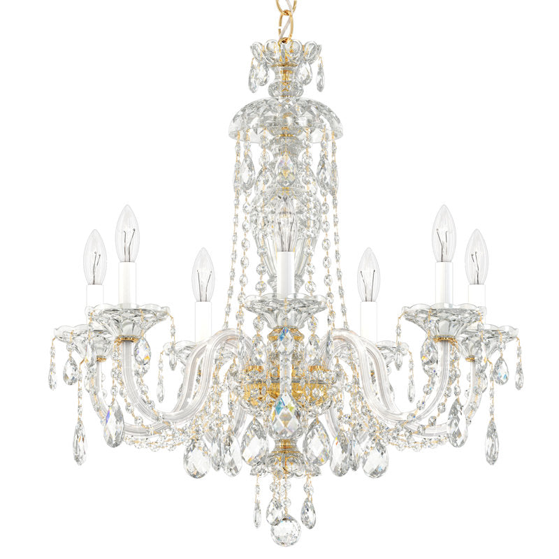 Sterling 7 Light 25in x 26in Chandelier in Silver with Clear Heritage Handcut Crystals