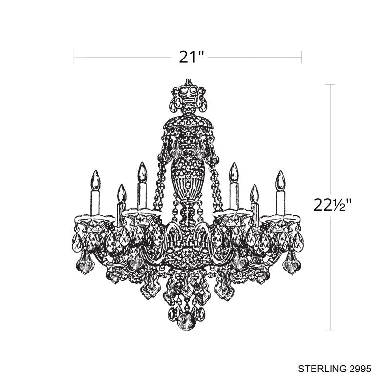Sterling 7 Light 25in x 26in Chandelier in Silver with Clear Heritage Handcut Crystals