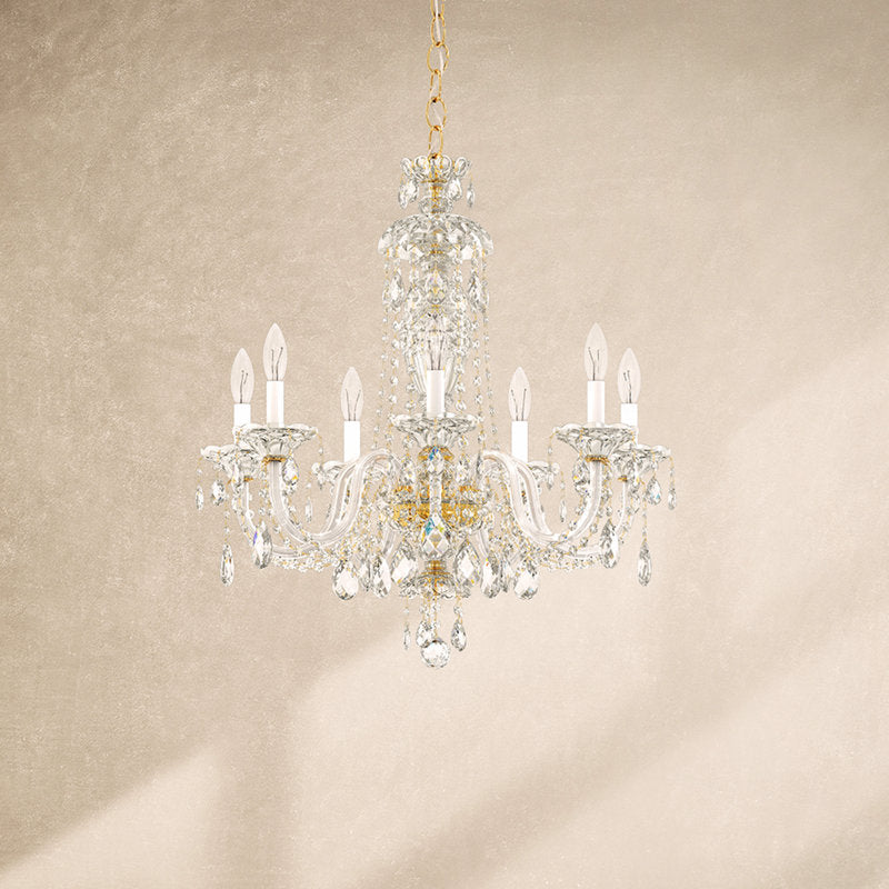 Sterling 7 Light 25in x 26in Chandelier in Silver with Clear Heritage Handcut Crystals