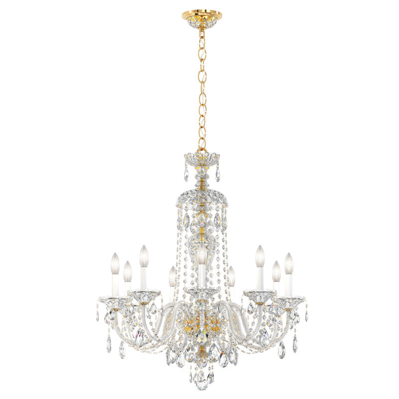 Sterling 9 Light 27in x 31in Chandelier in Gold with Clear Heritage Handcut Crystals