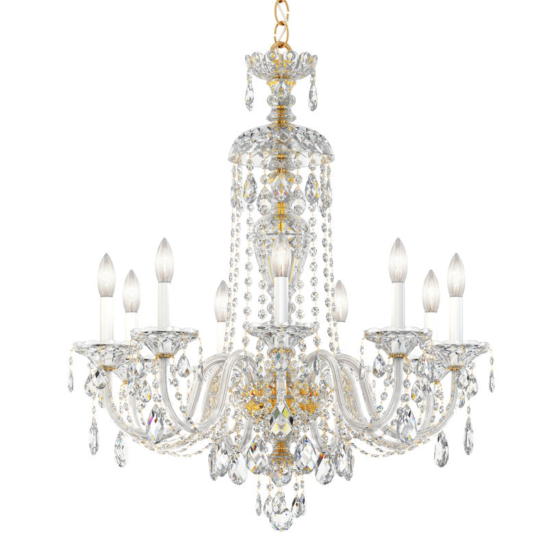 Sterling 9 Light 27in x 31in Chandelier in Gold with Clear Heritage Handcut Crystals