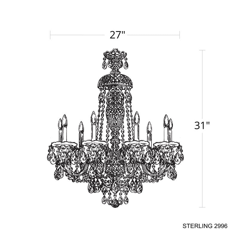 Sterling 9 Light 27in x 31in Chandelier in Gold with Clear Heritage Handcut Crystals