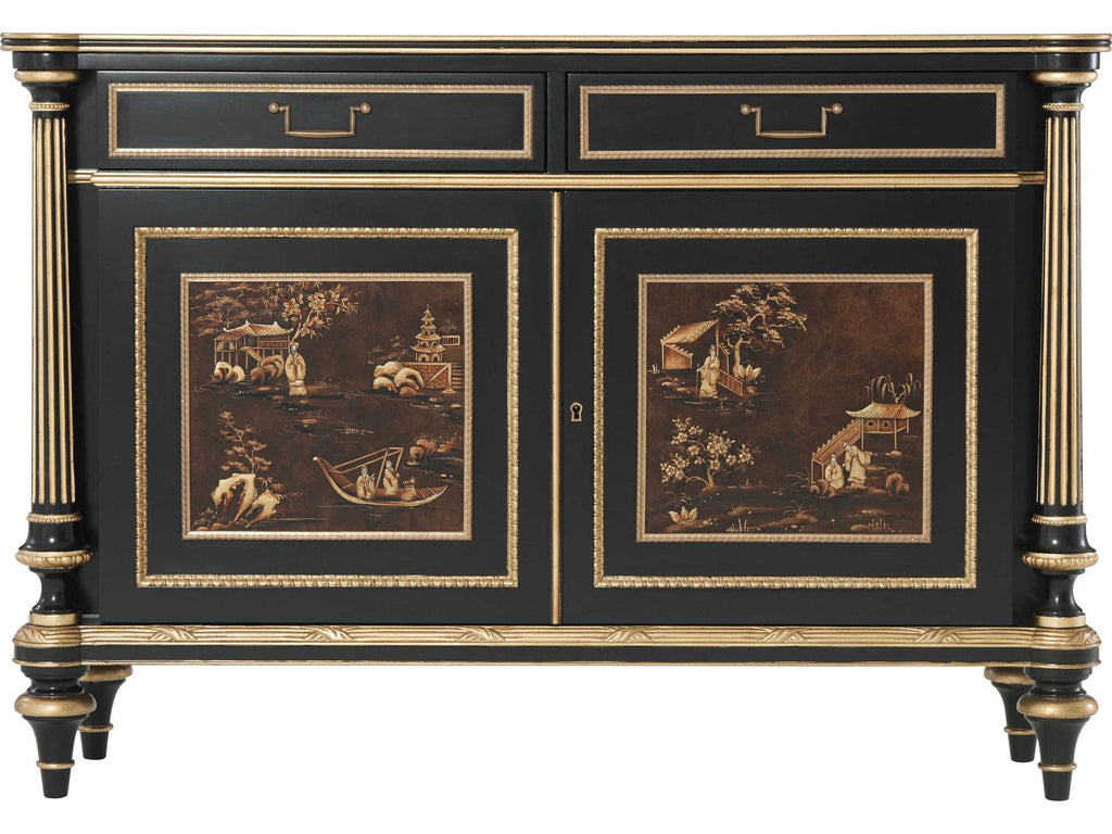 45" Mahogany Wood Chinoiserie Antique Gold Gilt Black Sideboard