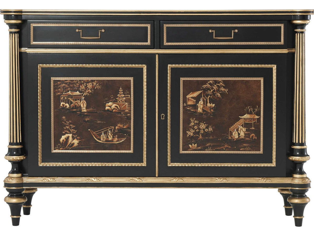 45" Mahogany Wood Chinoiserie Antique Gold Gilt Black Sideboard