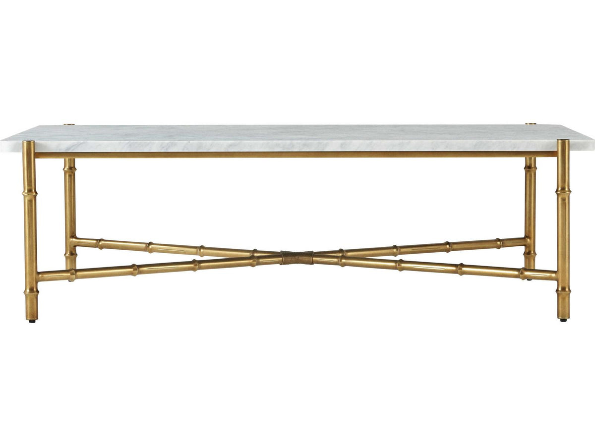 Kesden Rectangle Coffee Table White Marble and Satin Bronze